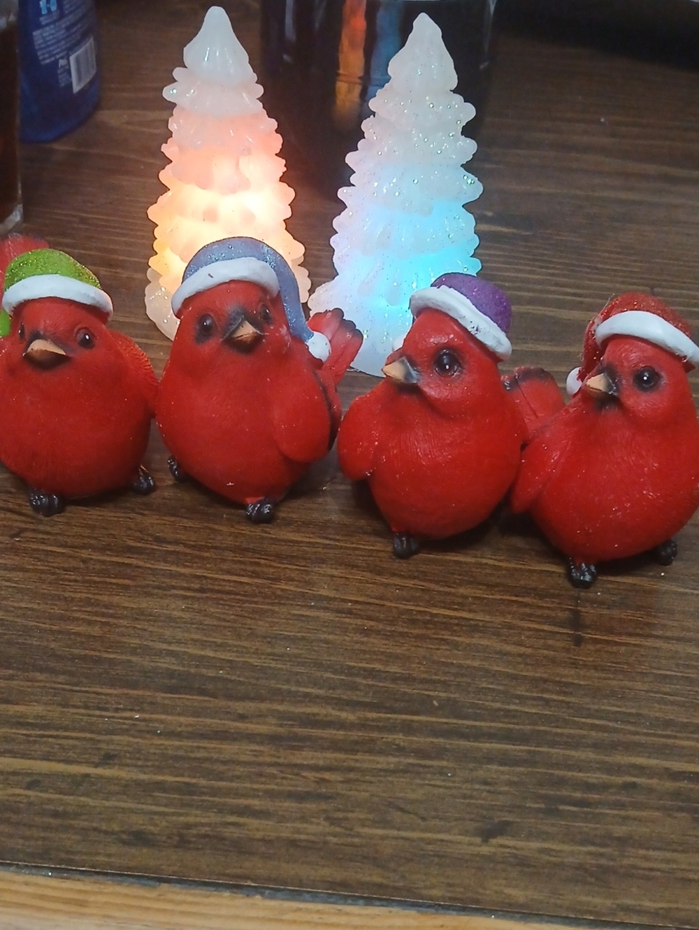 Red Decorative Cardinal Figurines with Holiday Hats - Set of 4